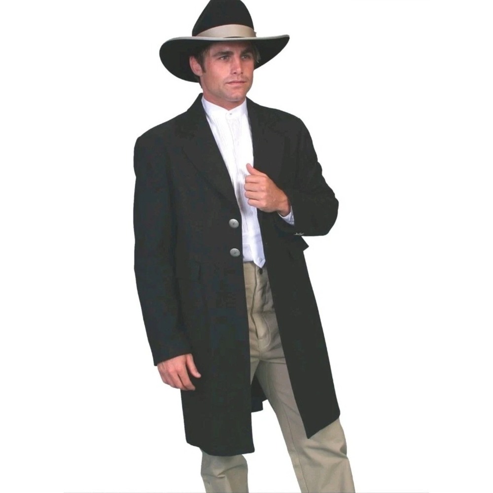 Wah Maker‎ Men's Black Wool Western Concho Frock Frontier Coat Sz 42 100% Wool